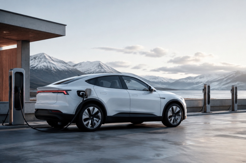 Minimalistisk elektrisk crossover ved kysten